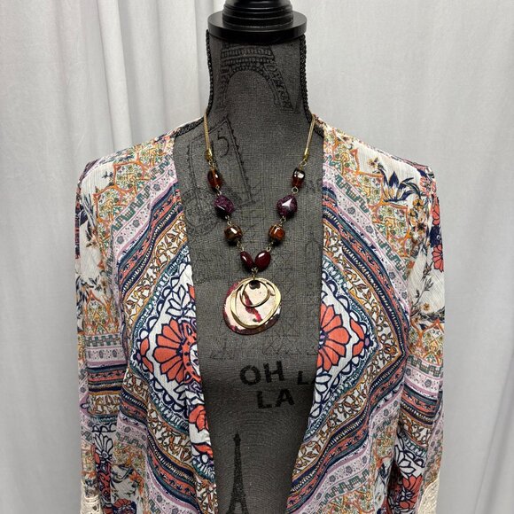 Rewind Floral Patchwork Open Front Kimono Cover Up Womens Sz XXL Lace Trim Boho - Picture 2 of 9